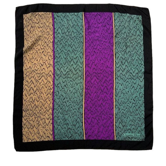 CHRISTIAN DIOR Tricolor Geometric With Logo Scarf Silk EX. COND 33"-32" - Picture 1 of 3